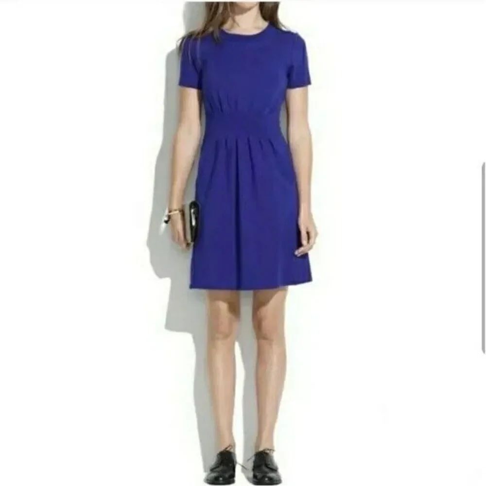 Madewell Mini Dress Royal Blue Size 2 Short Sleeve Pockets Pleated